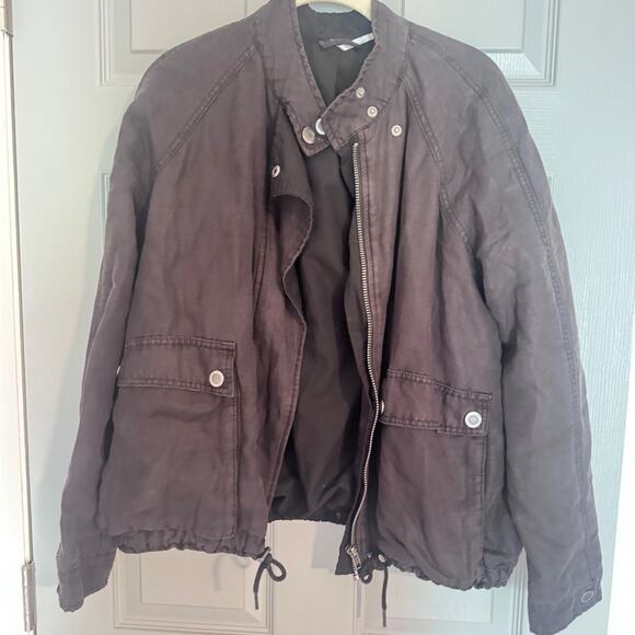 Free People Double Cloth Black Bomber Zip Up Jacket - Picture 6 of 10